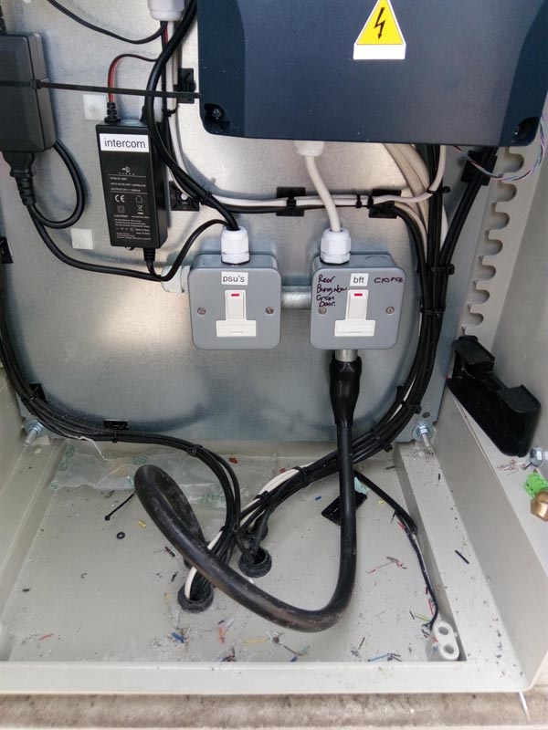 We fixed the armoured cable and found where it was supplied from, then remade off the intercom wires. Soldered and insulated. Gate back up and working