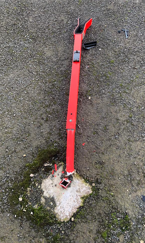 Barrier end rest driven over by truck